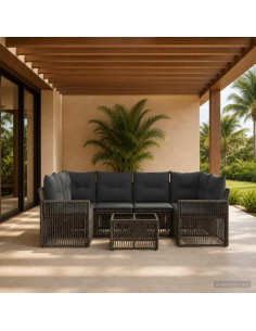 Set Divano da Giardino 7 pz Grigio polyrattan