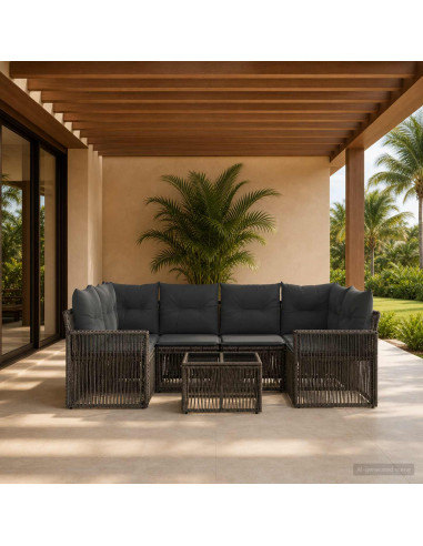 Set Divano da Giardino 7 pz Grigio polyrattan