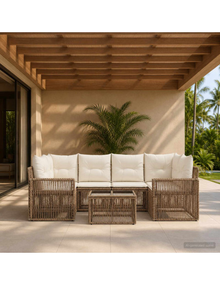 Set Divano da Giardino 7 pz Beige polyrattan