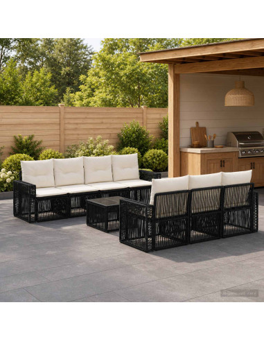 Set Divano da Giardino 8 pz Nero polyrattan