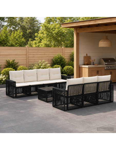 Set Divano da Giardino 8 pz Nero polyrattan