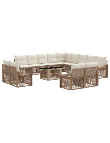 Set Divano da Giardino 14 pz Beige e Bianco Crema polyrattan