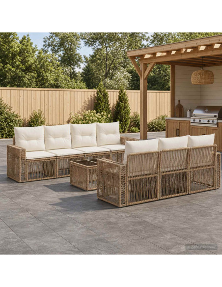 Set Divano da Giardino 8 pz Beige polyrattan