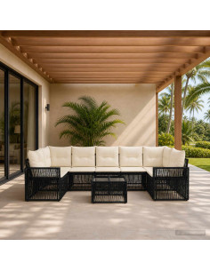Set Divano da Giardino 8 pz Nero polyrattan