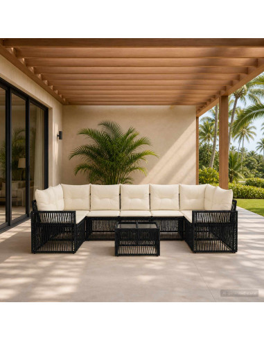 Set Divano da Giardino 8 pz Nero polyrattan
