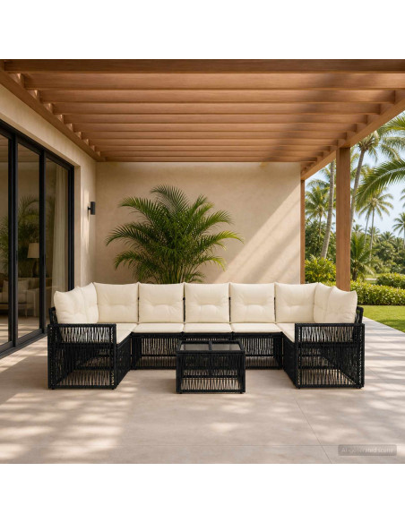 Set Divano da Giardino 8 pz Nero polyrattan