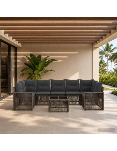 Set Divano da Giardino 8 pz Grigio polyrattan