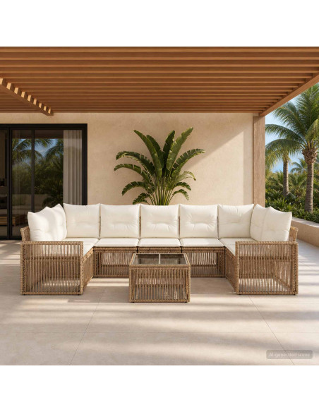 Set Divano da Giardino 8 pz Beige polyrattan