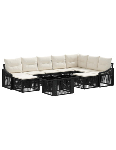 Set Divano da Giardino 10 pz Nero e Bianco Crema polyrattan