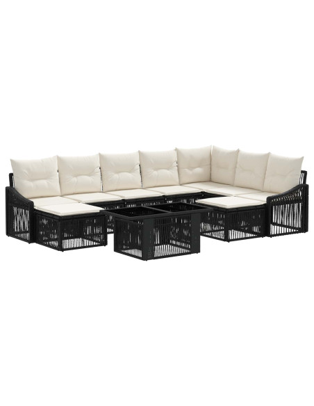 Set Divano da Giardino 10 pz Nero e Bianco Crema polyrattan