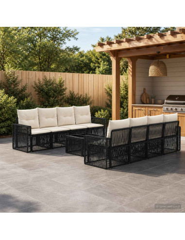 Set Divano da Giardino 9 pz Nero polyrattan