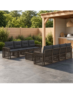 Set Divano da Giardino 9 pz Grigio polyrattan