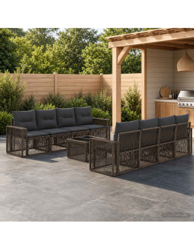 Set Divano da Giardino 9 pz Grigio polyrattan