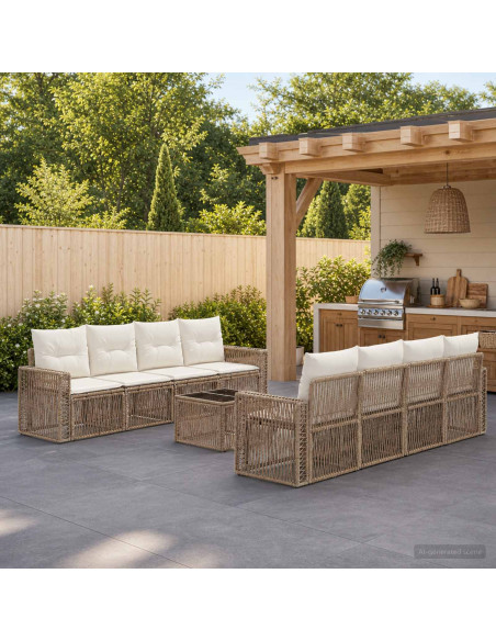 Set Divano da Giardino 9 pz Beige polyrattan