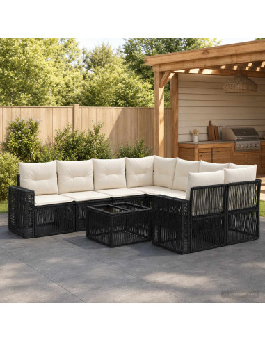 Set Divano da Giardino 9 pz Nero polyrattan
