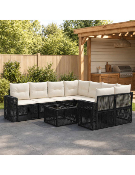 Set Divano da Giardino 9 pz Nero polyrattan