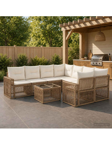 Set Divano da Giardino 9 pz Beige polyrattan