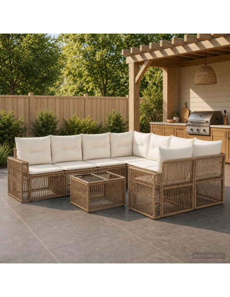Set Divano da Giardino 9 pz Beige polyrattan