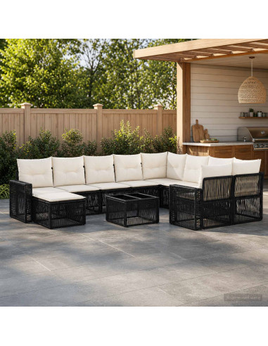 Set Divano da Giardino 11 pz Nero polyrattan