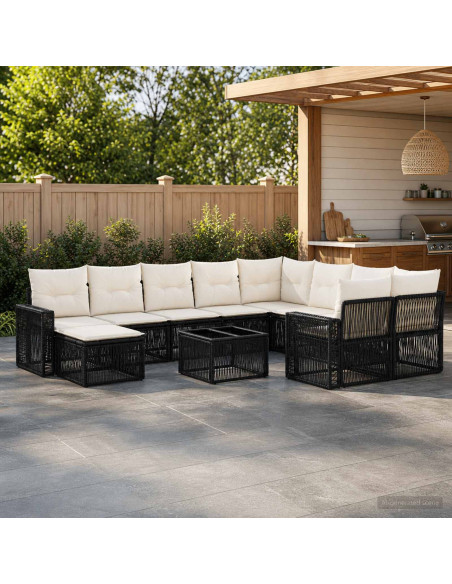 Set Divano da Giardino 11 pz Nero polyrattan