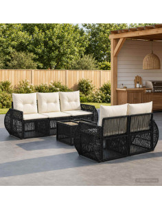 Set Divano da Giardino 6 pz Nero polyrattan