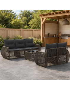 Set Divano da Giardino 6 pz Grigio polyrattan