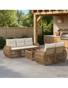 Set Divano da Giardino 6 pz Beige polyrattan