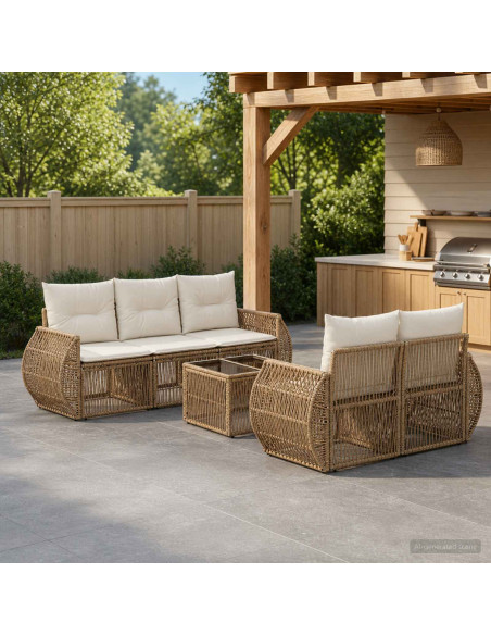Set Divano da Giardino 6 pz Beige polyrattan