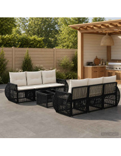 Set Divano da Giardino 7 pz Nero polyrattan