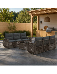 Set Divano da Giardino 7 pz Grigio polyrattan
