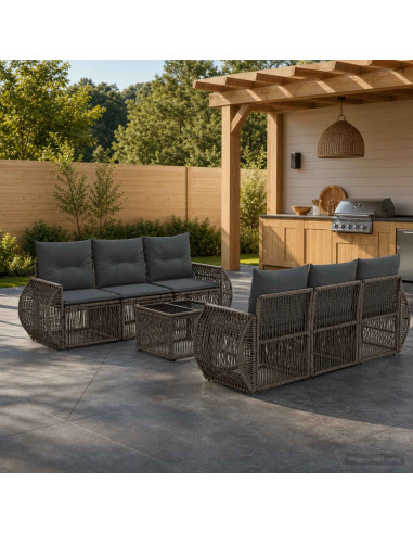 Set Divano da Giardino 7 pz Grigio polyrattan
