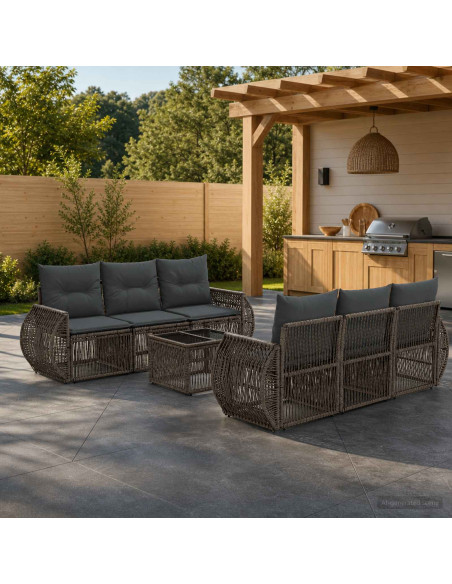 Set Divano da Giardino 7 pz Grigio polyrattan