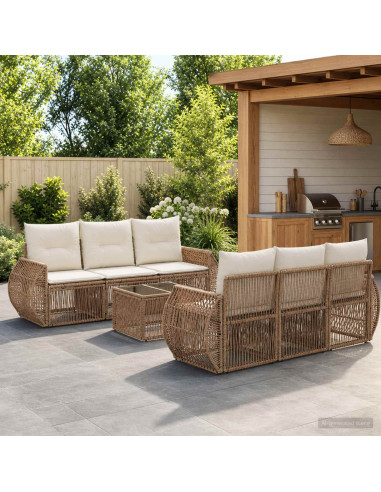 Set Divano da Giardino 7 pz Beige polyrattan