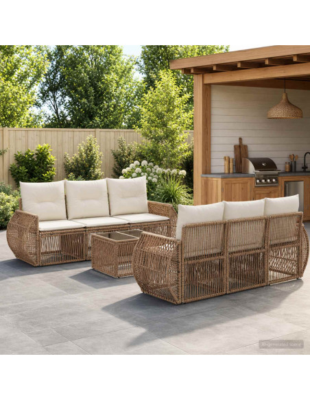 Set Divano da Giardino 7 pz Beige polyrattan