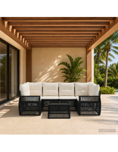 Set Divano da Giardino 7 pz Nero polyrattan