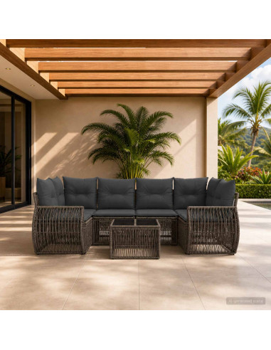 Set Divano da Giardino 7 pz Grigio polyrattan