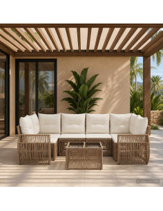 Set Divano da Giardino 7 pz Beige polyrattan