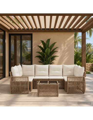 Set Divano da Giardino 7 pz Beige polyrattan
