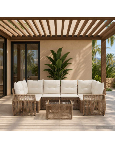Set Divano da Giardino 7 pz Beige polyrattan