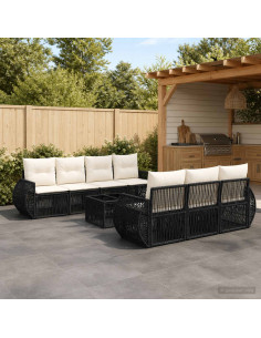 Set Divano da Giardino 8 pz Nero polyrattan