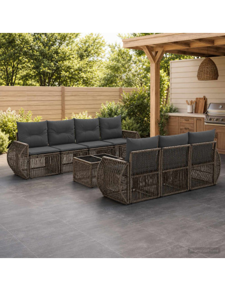 Set Divano da Giardino 8 pz Grigio polyrattan