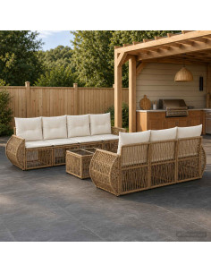 Set Divano da Giardino 8 pz Beige polyrattan