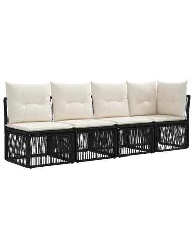 Set Divano da Giardino 12 pz Nero e Bianco Crema polyrattan
