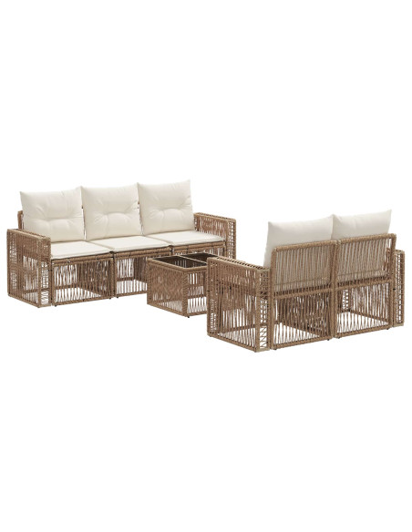 Set Divano da Giardino 6 pz Beige polyrattan