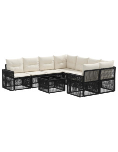 Set Divano da Giardino 9 pz Nero polyrattan 2