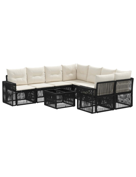 Set Divano da Giardino 9 pz Nero polyrattan