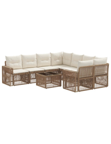Set Divano da Giardino 9 pz Beige polyrattan