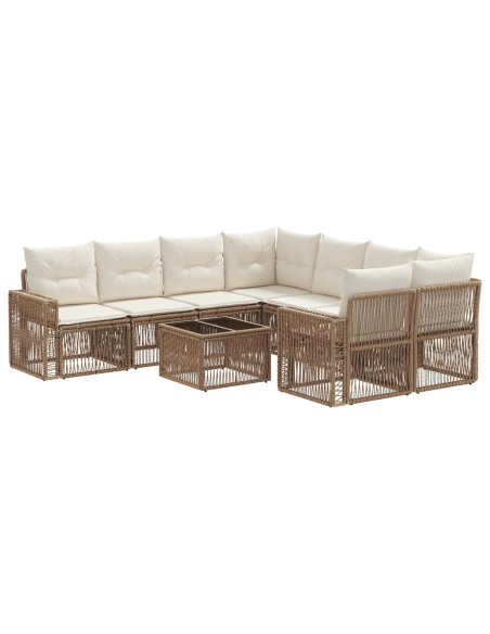Set Divano da Giardino 9 pz Beige polyrattan