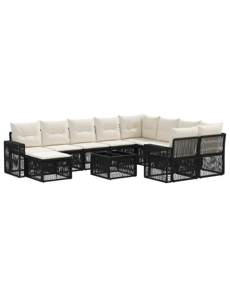 Set Divano da Giardino 11 pz Nero polyrattan