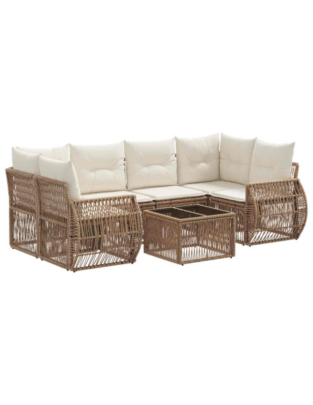 Set Divano da Giardino 7 pz Beige polyrattan